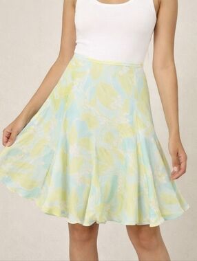 Jones Wear Floral Chiffon Skirt Size 14 Pastel Blue Yellow Flowy Spring